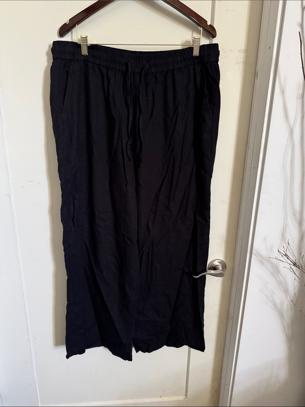 George Black Elastic Wide Leg Linen Pants XL